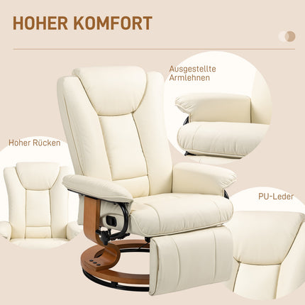 Drehbarer Sessel mit Fußhocker, Kunstleder, Cremeweiß