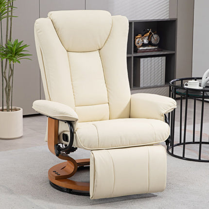 Drehbarer Sessel mit Fußhocker, Kunstleder, Cremeweiß
