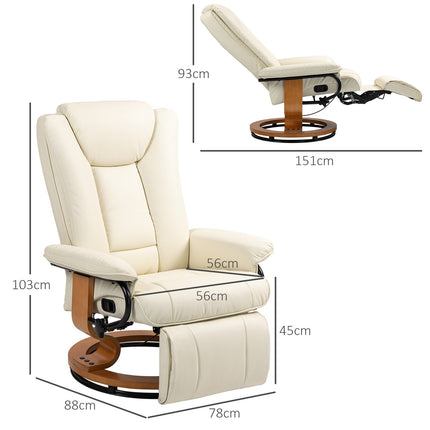 Drehbarer Sessel mit Fußhocker, Kunstleder, Cremeweiß