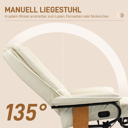 Drehbarer Sessel mit Fußhocker, Kunstleder, Cremeweiß