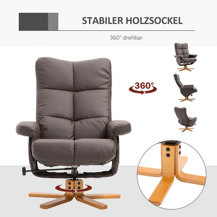 Sessel mit Ottoman, Stauraum und Drehfunktion, braunes PU
