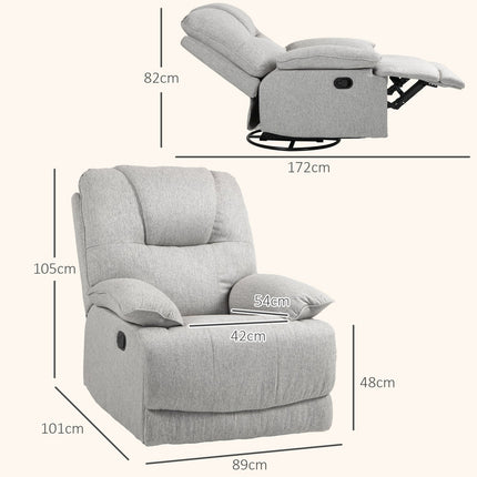 Fauteuil de relaxation, fauteuil TV avec fonction inclinable, repose-pieds, fauteuil TV avec noyau à ressorts ensachés, aspect lin, fauteuil inclinable pour le salon, gris