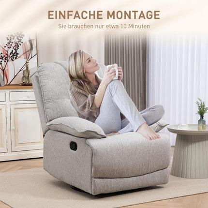 Fauteuil de relaxation, fauteuil TV avec fonction inclinable, repose-pieds, fauteuil TV avec noyau à ressorts ensachés, aspect lin, fauteuil inclinable pour le salon, gris