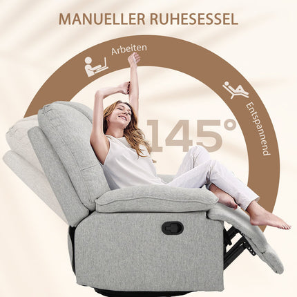 Fauteuil de relaxation, fauteuil TV avec fonction inclinable, repose-pieds, fauteuil TV avec noyau à ressorts ensachés, aspect lin, fauteuil inclinable pour le salon, gris