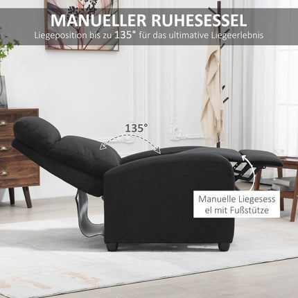 Liege mit Fußstütze, Leinenbezug, schwarz