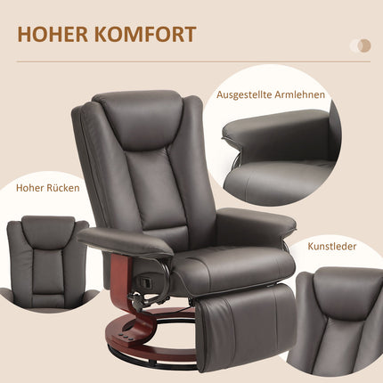 Liege-TV-Sessel aus Kunstleder, drehbar, Braun, 150 kg Tragkraft