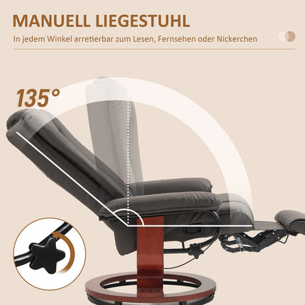 Liege-TV-Sessel aus Kunstleder, drehbar, Braun, 150 kg Tragkraft