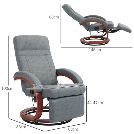 Reclining TV chair, swivel with adjustable backrest, gray fabric