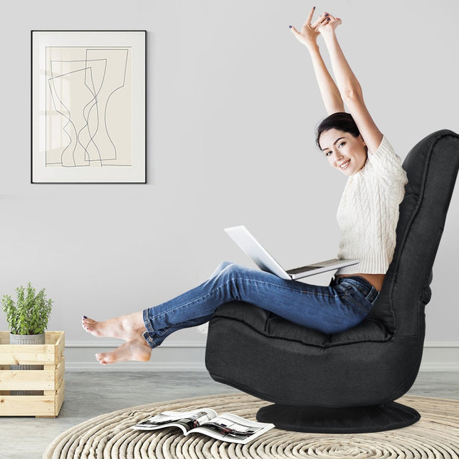 Relaxsessel, verstellbar, Klappsessel, drehbarer Bodensessel, Sofasessel, Bodenkissen, schwarz