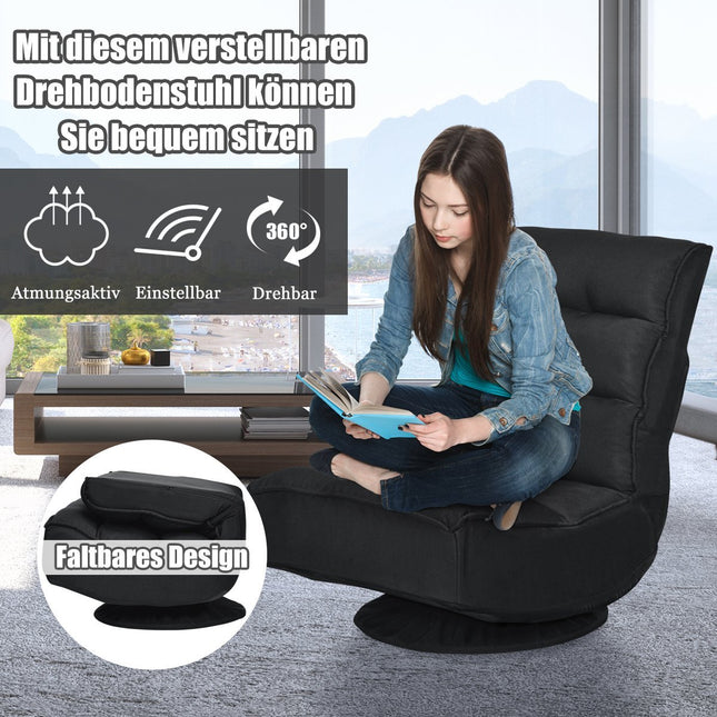 Relaxsessel, verstellbar, Klappsessel, drehbarer Bodensessel, Sofasessel, Bodenkissen, schwarz