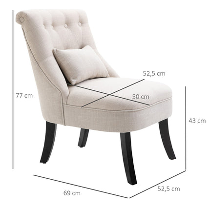 Cremeweißer Loungesessel in Leinenoptik, Holzbeine