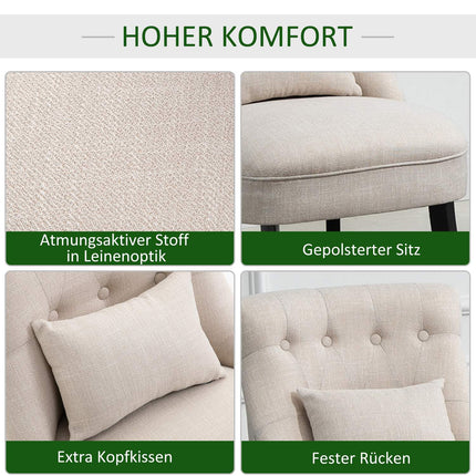 Cremeweißer Loungesessel in Leinenoptik, Holzbeine