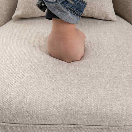 Cremeweißer Loungesessel in Leinenoptik, Holzbeine