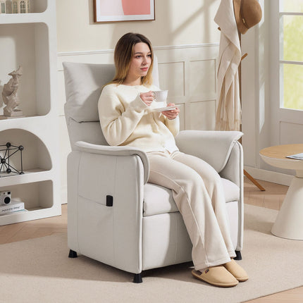 Elektrischer Relaxsessel mit geräuschloser Memory-Funktion, Cremefarbener Samt