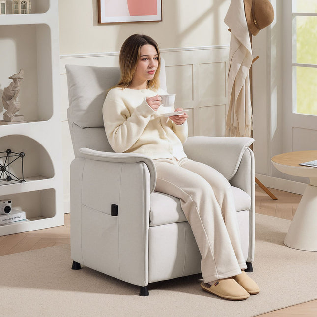 Elektrischer Relaxsessel mit geräuschloser Memory-Funktion, Cremefarbener Samt