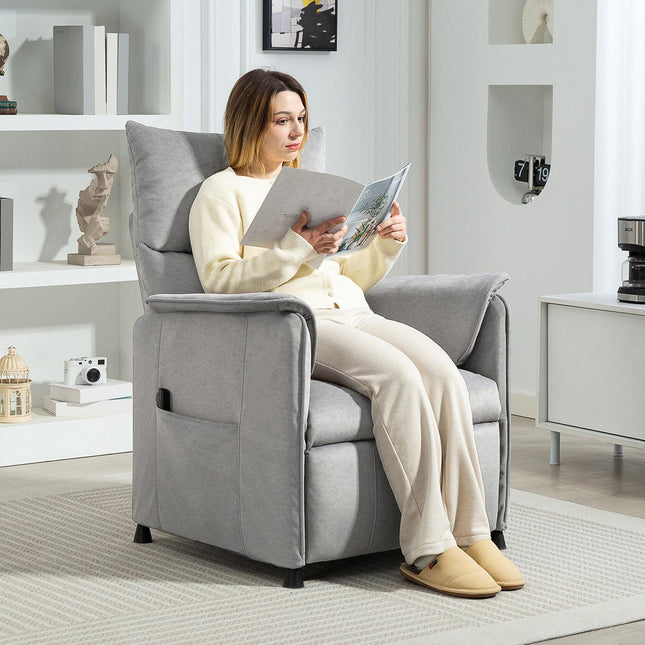 Elektrischer Relaxsessel, leise, Memory-Funktion, grauer Samt