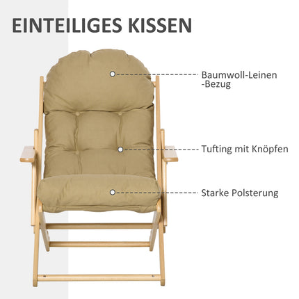 Folding lounge chair, linen upholstery, beech wood, brown