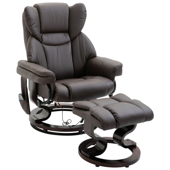 Massagesessel mit Hocker, Kunstleder, braun