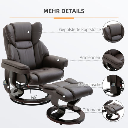 Massagesessel mit Hocker, Kunstleder, braun