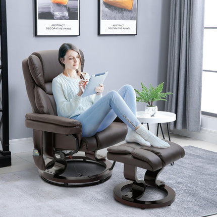 Massagesessel mit Hocker, Kunstleder, braun