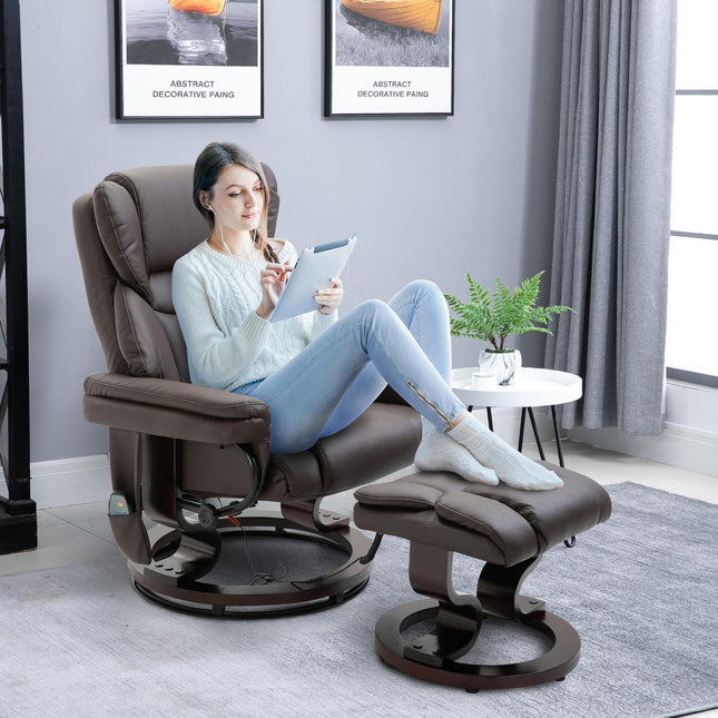 Massagesessel mit Hocker, Kunstleder, braun