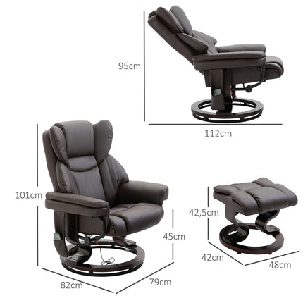 Massagesessel mit Hocker, Kunstleder, braun