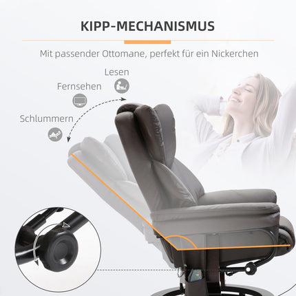 Massagesessel mit Hocker, Kunstleder, braun
