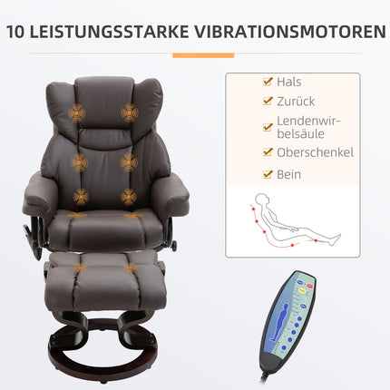 Massagesessel mit Hocker, Kunstleder, braun