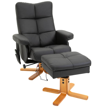 Fauteuil de relaxation, fauteuil de massage avec repose-pieds, fauteuil TV, inclinaison 145°, 10 points de vibration, simili cuir, noir