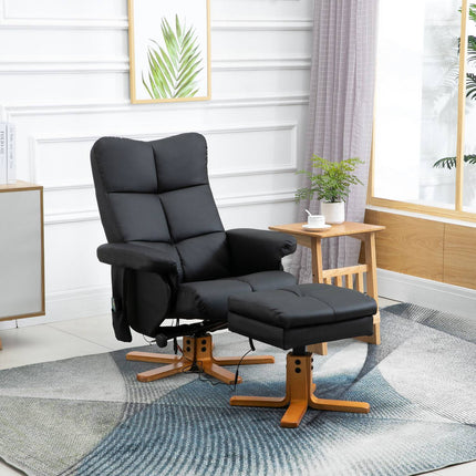 Fauteuil de relaxation, fauteuil de massage avec repose-pieds, fauteuil TV, inclinaison 145°, 10 points de vibration, simili cuir, noir