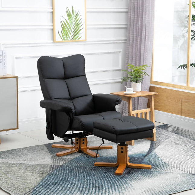 Massagesessel Sessel mit Hocker, 145° neigbar, schwarz
