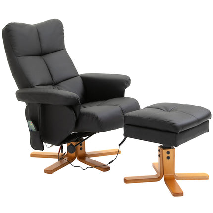 Fauteuil de relaxation, fauteuil de massage avec repose-pieds, fauteuil TV, inclinaison 145°, 10 points de vibration, simili cuir, noir