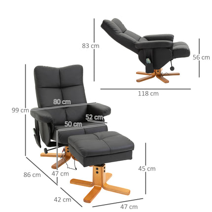 Fauteuil de relaxation, fauteuil de massage avec repose-pieds, fauteuil TV, inclinaison 145°, 10 points de vibration, simili cuir, noir