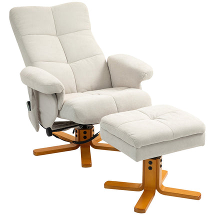 Cremeweißer Relaxsessel mit Ottoman, drehbar und mit Stauraum
