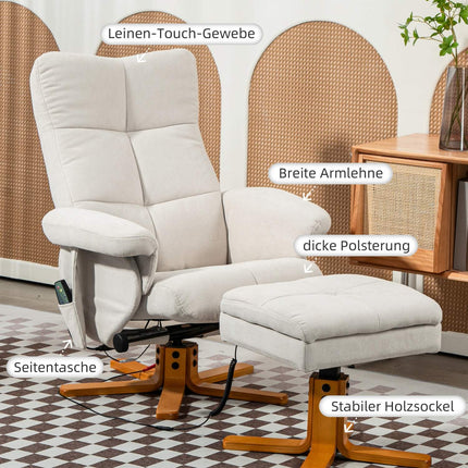 Cremeweißer Relaxsessel mit Ottoman, drehbar und mit Stauraum