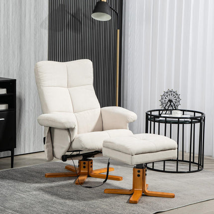 Cremeweißer Relaxsessel mit Ottoman, drehbar und mit Stauraum