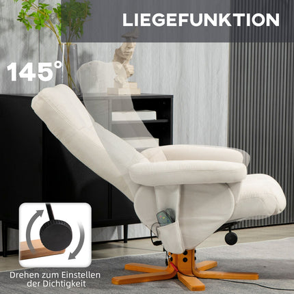 Cremeweißer Relaxsessel mit Ottoman, drehbar und mit Stauraum
