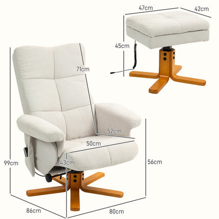 Cremeweißer Relaxsessel mit Ottoman, drehbar und mit Stauraum