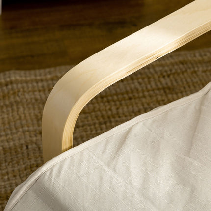 Relaxstoel, schommelstoel, relaxfauteuil, relaxstoel met verstelbare voetsteun, eetkamerstoel met linnenlook voor woonkamer, berkenhout, crèmewit 66,5 x 94 x 100cm