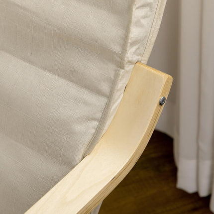Relaxstoel, schommelstoel, relaxfauteuil, relaxstoel met verstelbare voetsteun, eetkamerstoel met linnenlook voor woonkamer, berkenhout, crèmewit 66,5 x 94 x 100cm