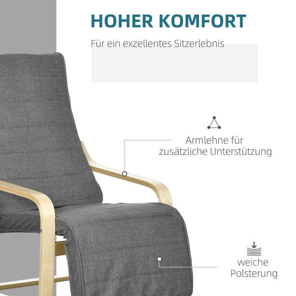 Verstellbarer Liegesessel, Birkenholz, graue Leinenoptik
