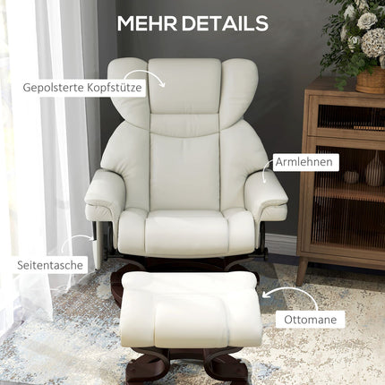 Fauteuil de relaxation avec repose-pieds, fauteuil TV électrique avec fonction inclinable, fauteuil de massage pivotant avec télécommande, poche latérale, pour salon, simili cuir, blanc crème