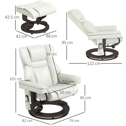 Fauteuil de relaxation avec repose-pieds, fauteuil TV électrique avec fonction inclinable, fauteuil de massage pivotant avec télécommande, poche latérale, pour salon, simili cuir, blanc crème