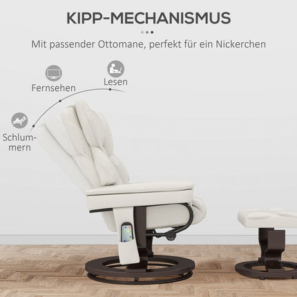 Fauteuil de relaxation avec repose-pieds, fauteuil TV électrique avec fonction inclinable, fauteuil de massage pivotant avec télécommande, poche latérale, pour salon, simili cuir, blanc crème