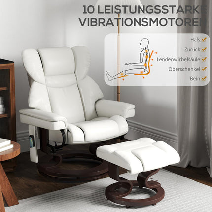 Fauteuil de relaxation avec repose-pieds, fauteuil TV électrique avec fonction inclinable, fauteuil de massage pivotant avec télécommande, poche latérale, pour salon, simili cuir, blanc crème