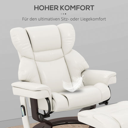 Fauteuil de relaxation avec repose-pieds, fauteuil TV électrique avec fonction inclinable, fauteuil de massage pivotant avec télécommande, poche latérale, pour salon, simili cuir, blanc crème