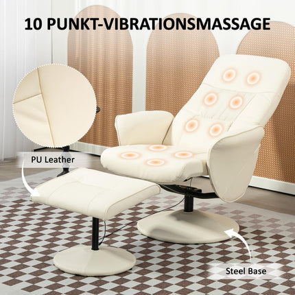 Elektrischer Relax-Massagesessel mit Fußhocker, Cremeweiß