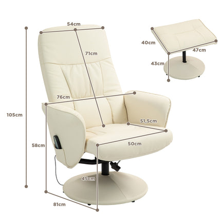 Elektrischer Relax-Massagesessel mit Fußhocker, Cremeweiß
