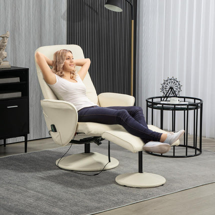 Elektrischer Relax-Massagesessel mit Fußhocker, Cremeweiß