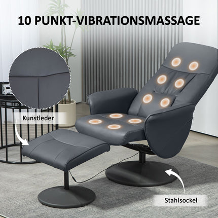 Elektrischer Massagesessel, Kunstleder, Dunkelgrau